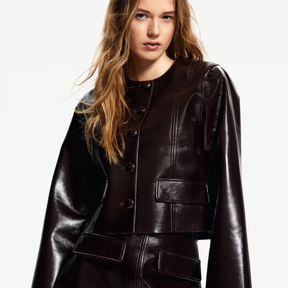 H&M A/W 2024 Coated Button-Front Jacket 1254786001